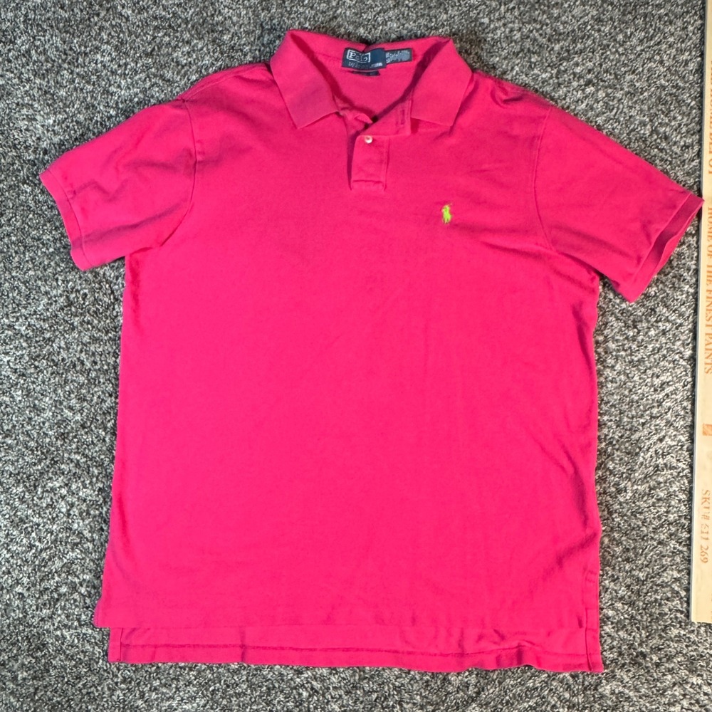 Polo Ralph Lauren Mens XL Pink Custom Fit Short Sleeve Polo Shirt Green Pony